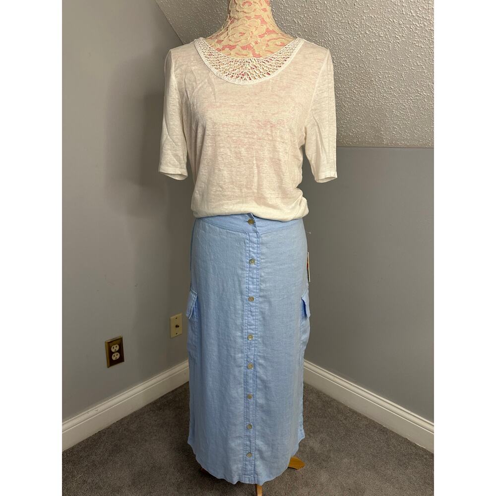 EUC Talbots C&C California Blue White Linen Outfit Cargo Skirt Set w/Top Sz Med